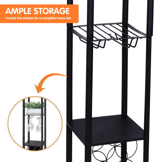 Sarantino Metal Etagere Floor Lamp with Wine Holder Shelf Image 5