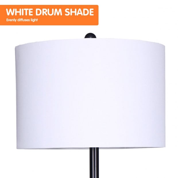 Sarantino Metal Floor Lamp Shade with Black Post in Round Wood Shelves Image 3