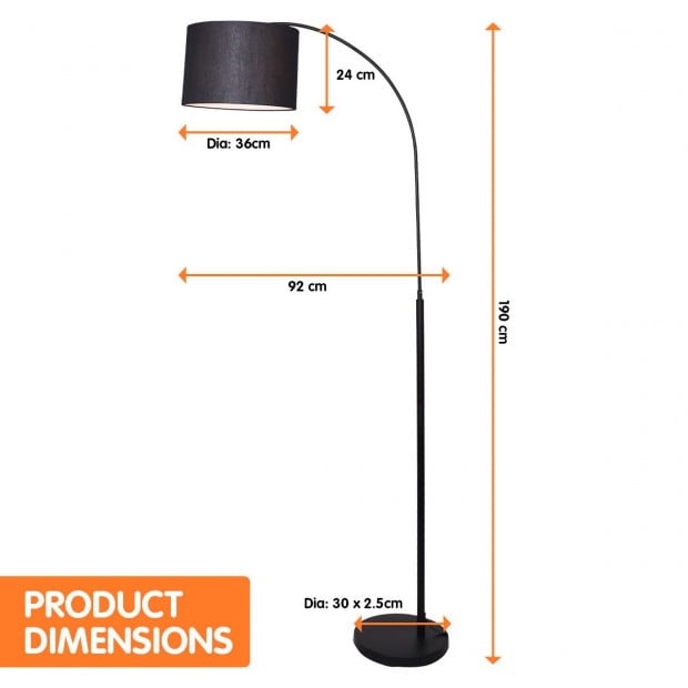 Sarantino Metal Arc Arm Floor Lamp Shade Light Black Image 2