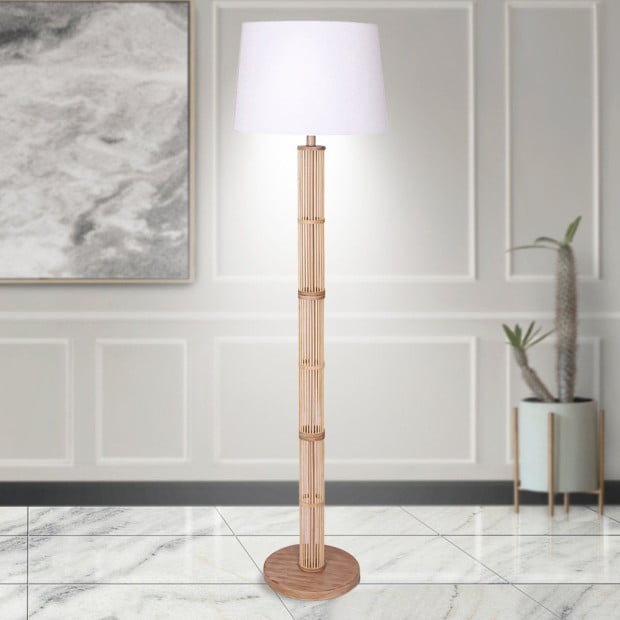 Sarantino Rattan Floor Lamp With Off-White Linen Shade Image 10