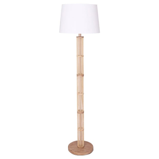 Sarantino Rattan Floor Lamp With Off-White Linen Shade Image 2