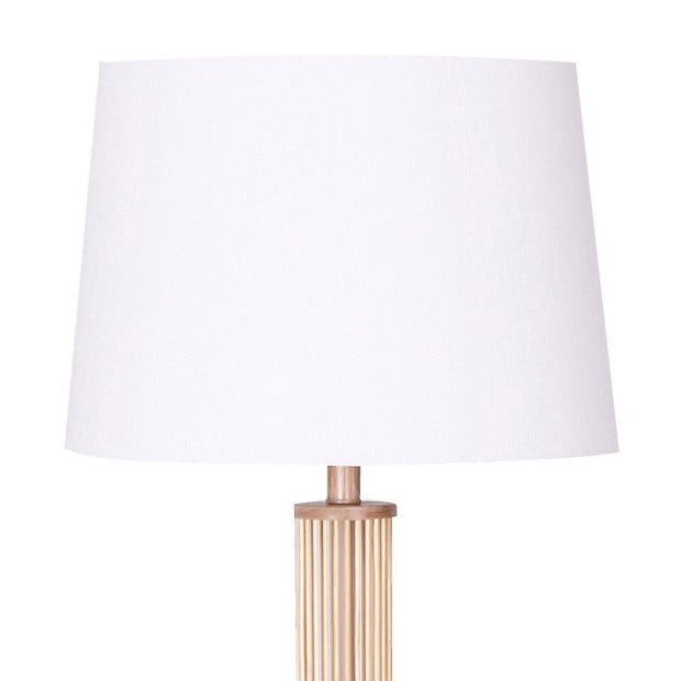 Sarantino Rattan Floor Lamp With Off-White Linen Shade Image 4