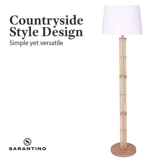 Sarantino Rattan Floor Lamp With Off-White Linen Shade Image 6