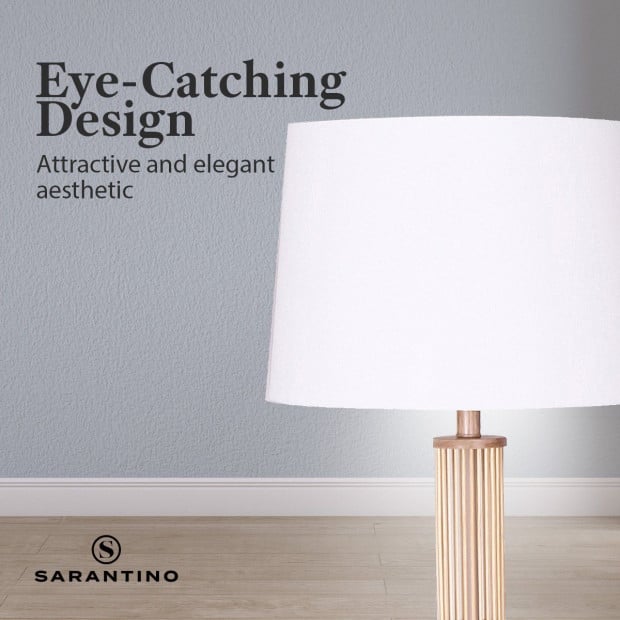 Sarantino Rattan Floor Lamp With Off-White Linen Shade Image 7