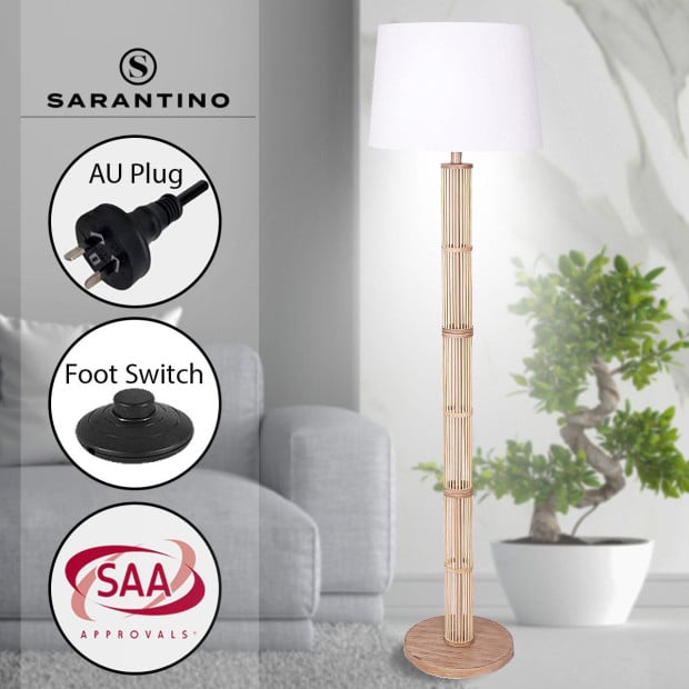 Sarantino Rattan Floor Lamp With Off-White Linen Shade Image 9