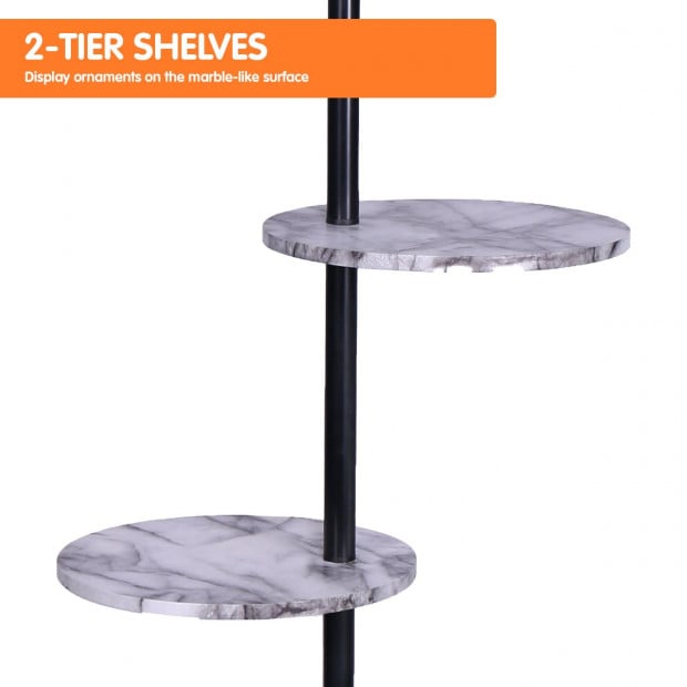 Sarantino Metal Floor Lamp Shade Black Post in Marble Finish Shelves Image 4