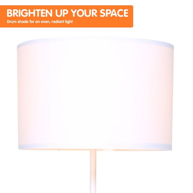 Sarantino Metal Tripod Floor Lamp Shade with Wooden Table Shelf Image 3