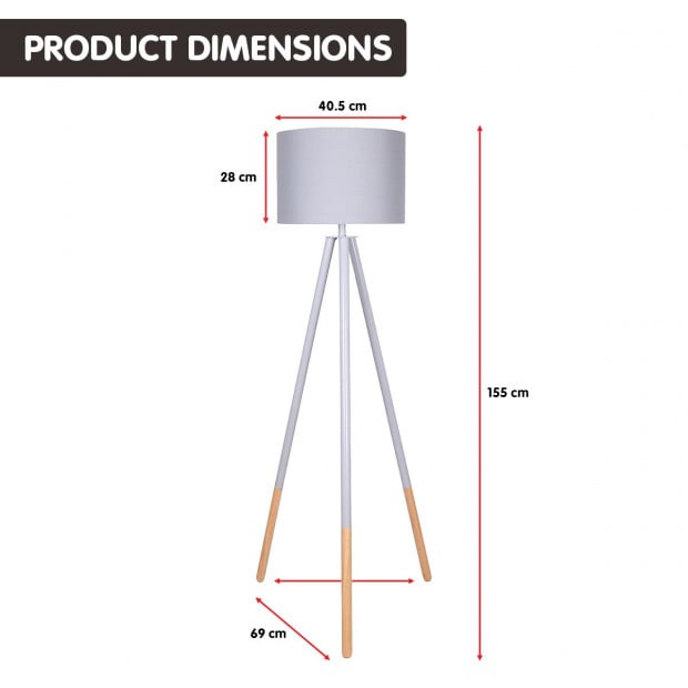 Sarantino Tripod Floor Lamp - Grey Metal & Wood Legs Image 2