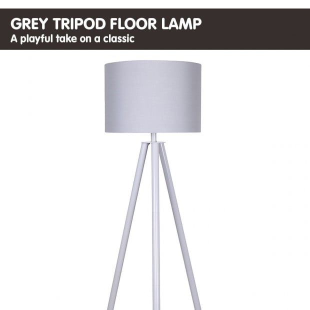 Sarantino Tripod Floor Lamp - Grey Metal & Wood Legs Image 3
