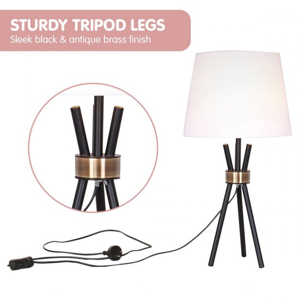 Sarantino Metal Tripod Table Lamp with Antique Brass Accent Image 5