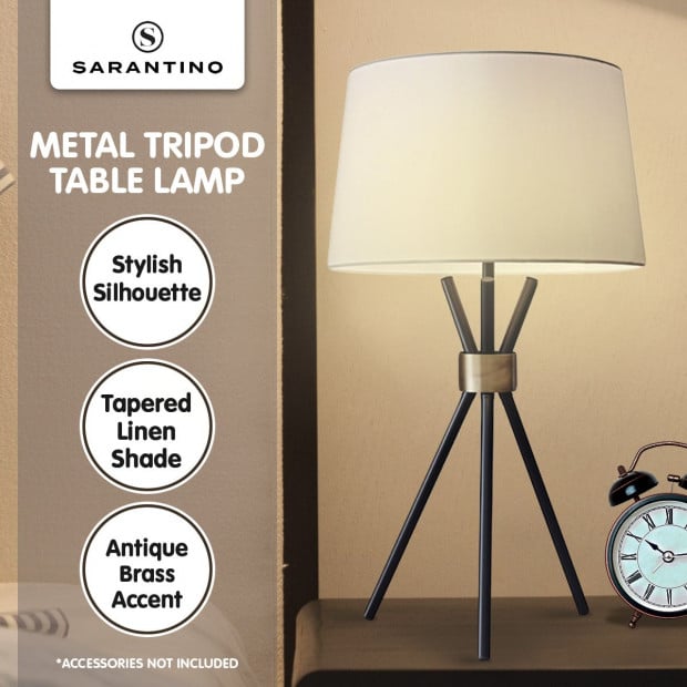 Sarantino Metal Tripod Table Lamp with Antique Brass Accent Image 6
