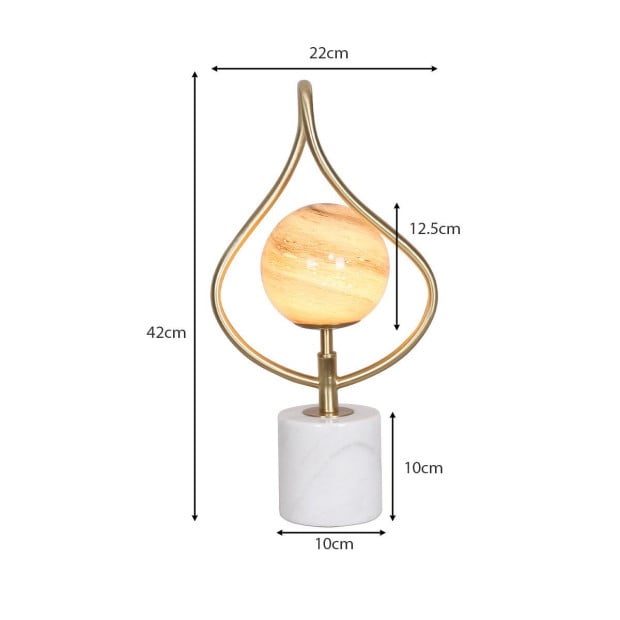 Sarantino Sculptural Orange Glass Table Lamp with White Marble Base Image 3