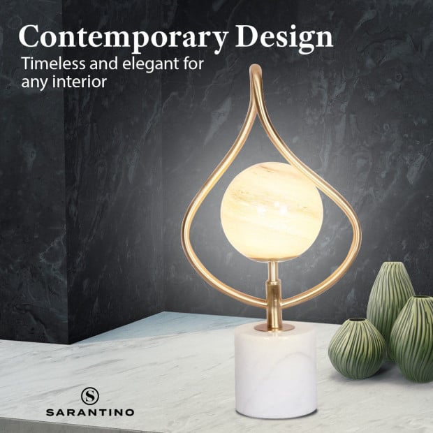 Sarantino Sculptural Orange Glass Table Lamp with White Marble Base Image 6
