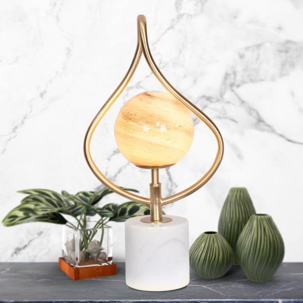 Sarantino Sculptural Orange Glass Table Lamp with White Marble Base Image 10