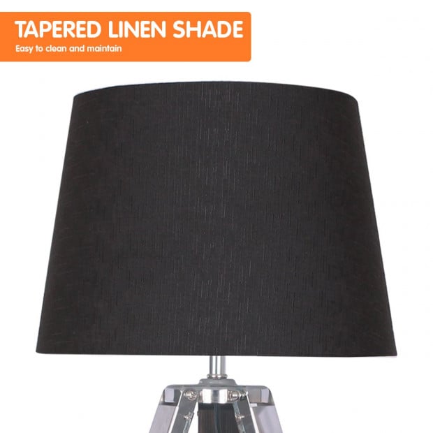 Sarantino Wooden Tripod Table Lamp With Black Linen Taper Fabric Shade Image 3