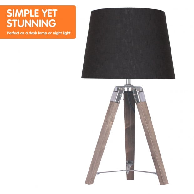 Sarantino Wooden Tripod Table Lamp With Black Linen Taper Fabric Shade Image 5
