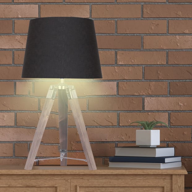 Sarantino Wooden Tripod Table Lamp With Black Linen Taper Fabric Shade Image 6