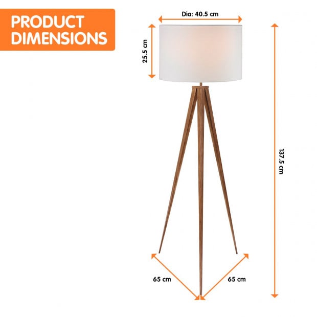 Sarantino Metal Tripod Floor Spot Lamp Shade Drum in Wooden Finish Image 2