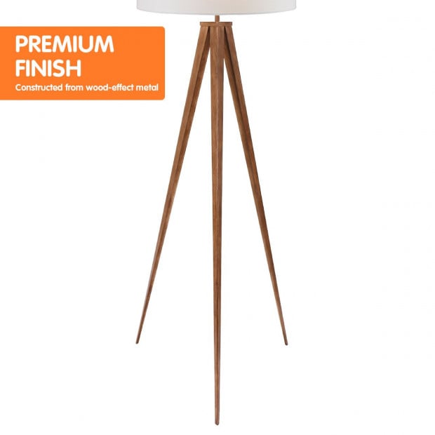 Sarantino Metal Tripod Floor Spot Lamp Shade Drum in Wooden Finish Image 4