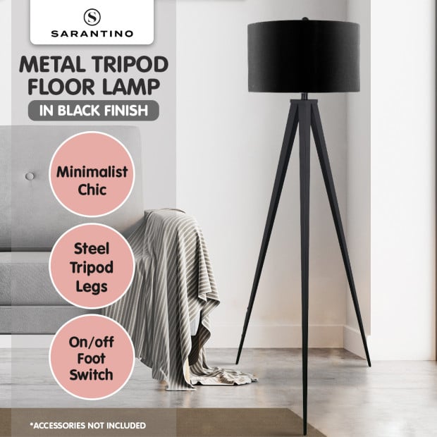 Sarantino Minimalist Modern Tripod Floor Lamp Black Image 3