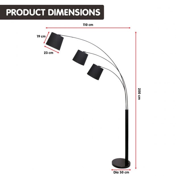 Sarantino Arc Floor Lamp with 3 Adjustable Shades Image 3
