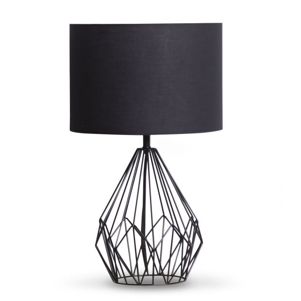 Sarantino Metal Wire Table Lamp Black Finish Drum Shade