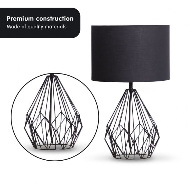 Sarantino Metal Wire Table Lamp Black Finish Drum Shade Image 4