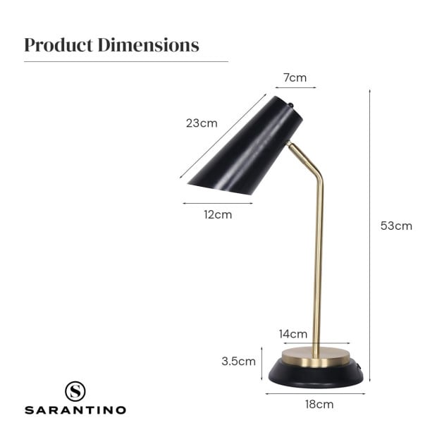 Sarantino Metal Task Table Lamp - Black Image 5