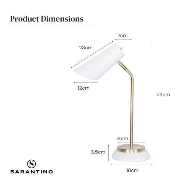 Sarantino Metal Task Table Lamp - White Image 6
