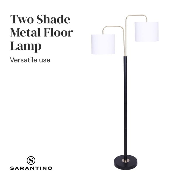 Sarantino 2-Shade Metal Floor Lamp - Black & Gold Image 4