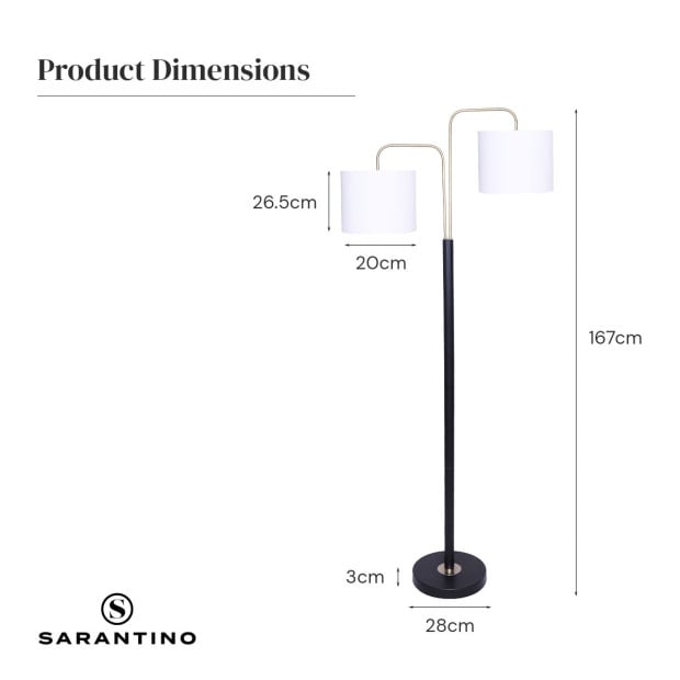 Sarantino 2-Shade Metal Floor Lamp - Black & Gold Image 5