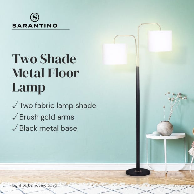 Sarantino 2-Shade Metal Floor Lamp - Black & Gold Image 8