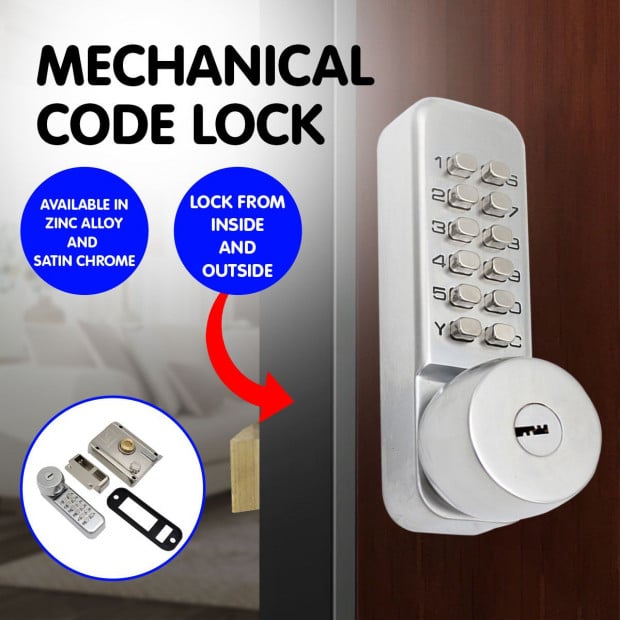 Push Button Digital Mechanical Combination Security Door Lock Chrome Image 8
