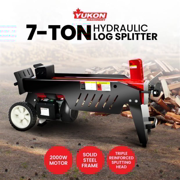 Yukon 7 Tonne 2000W Electric Hydraulic Log Splitter Wood Cutter w/ Side Protectors Image 9