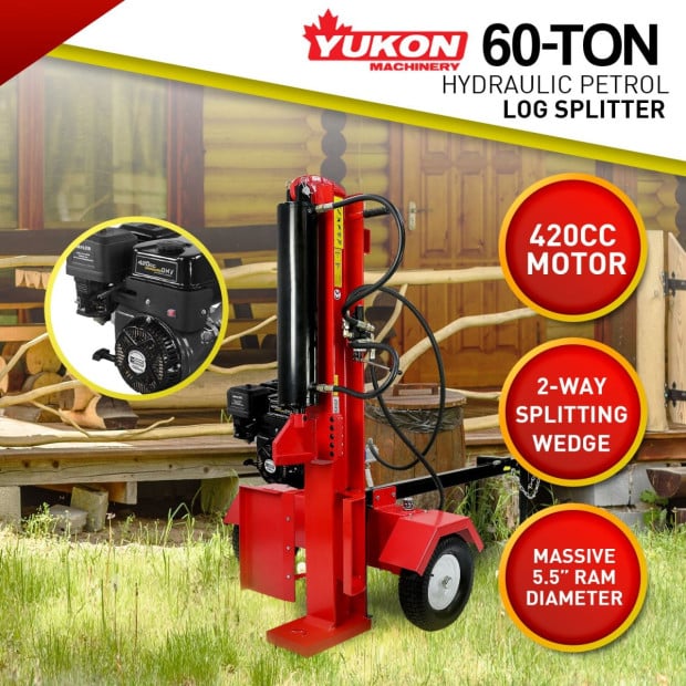 Yukon 60 Tonne Petrol Hydraulic Log Splitter 420cc Vertical and Horizontal