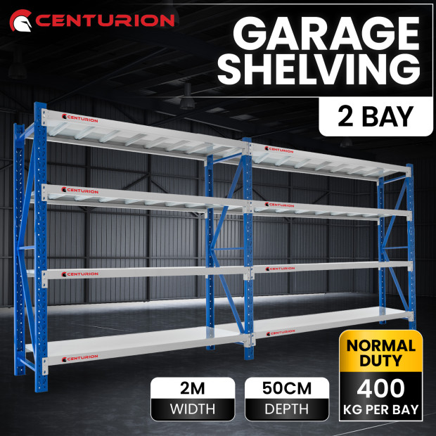 Centurion Standard 2-Bay 2M Wide Long-Span Garage Shelving 400kg