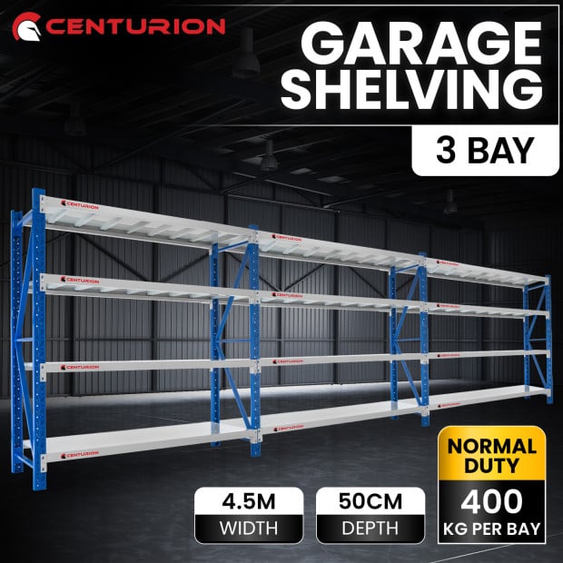 Centurion Standard 3 Bay 4.5M Wide Long-Span Garage Shelving 400kg