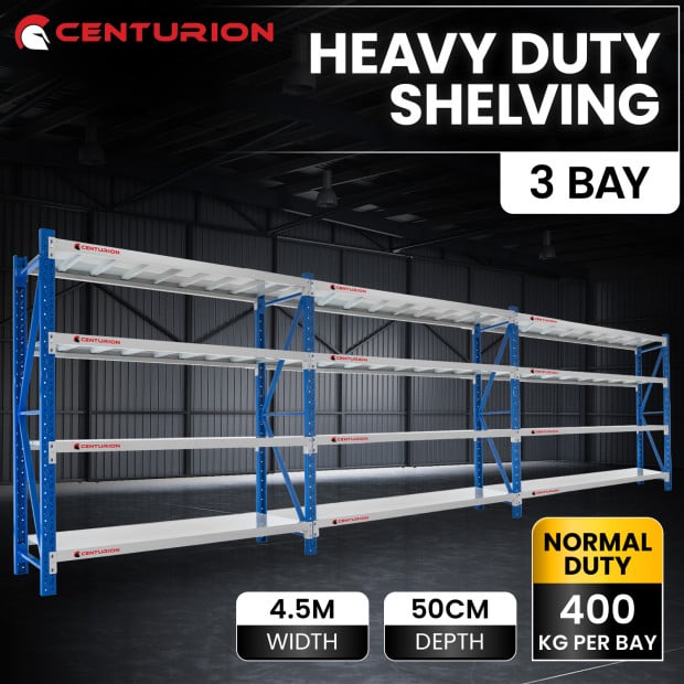 Centurion Standard 3 Bay 4.5M Wide Heavy Duty Shelving 400kg