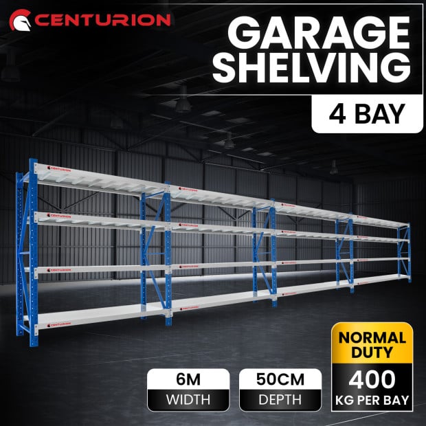 Centurion Standard 4 Bay 6M Wide Long-Span Garage Shelving 400kg