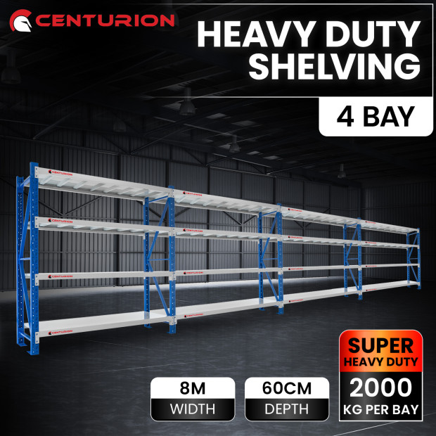 Centurion Pro 4 Bay 8M Wide Heavy Duty Shelving 2000kg