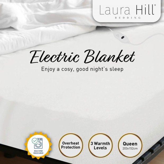 Laura Hill Heated Electric Blanket Queen Fitted Polyester - White Image 3