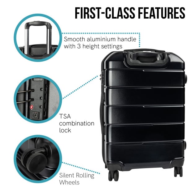 Olympus 3PC Artemis Luggage Set Hard Shell Suitcase ABS+PC Jet Black