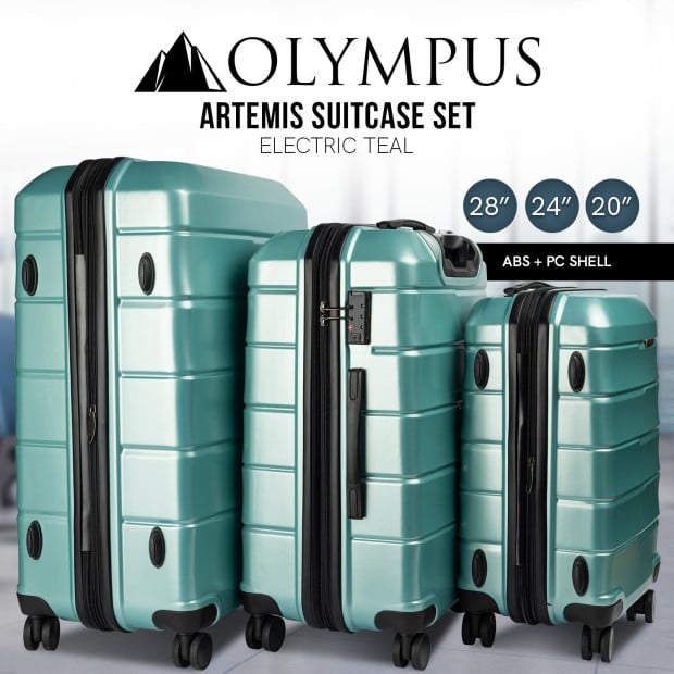 Olympus 3PC Artemis Luggage Set Hard Shell ABS+PC - Electric Teal