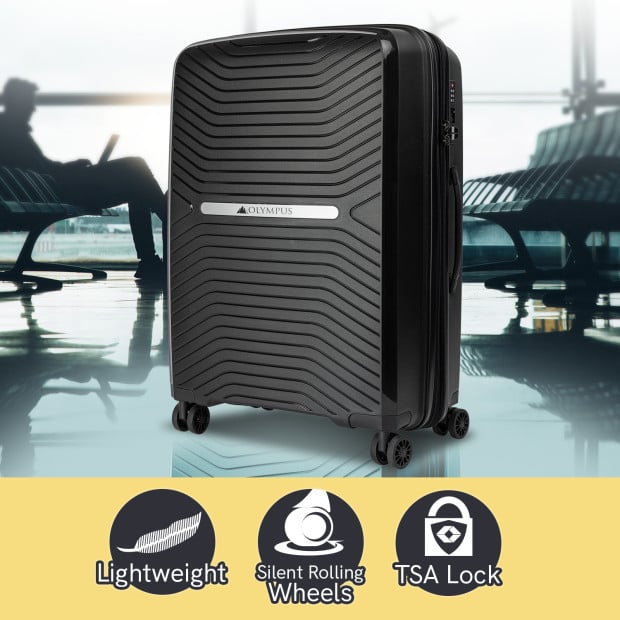 Olympus 3PC Astra Luggage Set Hard Shell Suitcase - Obsidian Black Image 5