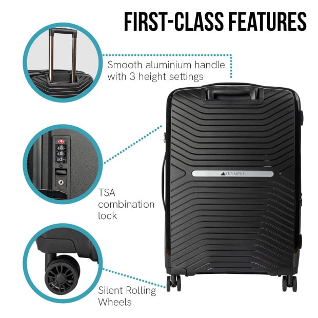 Olympus 3PC Astra Luggage Set Hard Shell Suitcase - Obsidian Black Image 7