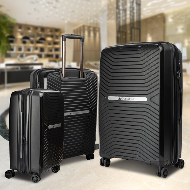 Olympus 3PC Astra Luggage Set Hard Shell Suitcase - Obsidian Black