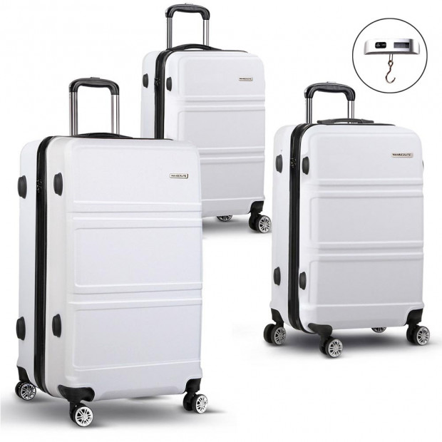 Wanderlite 3 Piece Lightweight Luggage Suitcase -White