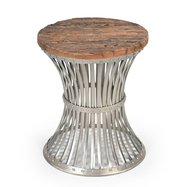 Inverted Wood And Iron Side Table Cast Iron Round 49x49x58cm