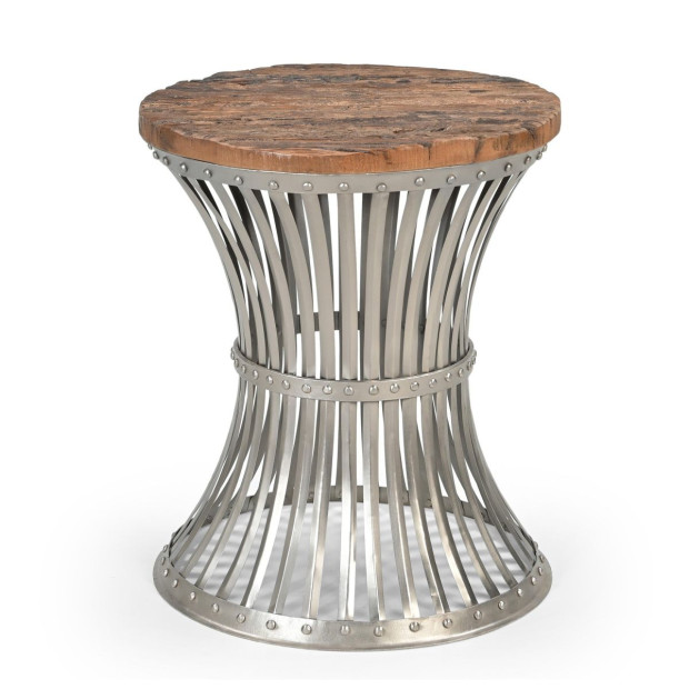 Inverted Wood And Iron Side Table Cast Iron Round 49x49x58cm Image 2