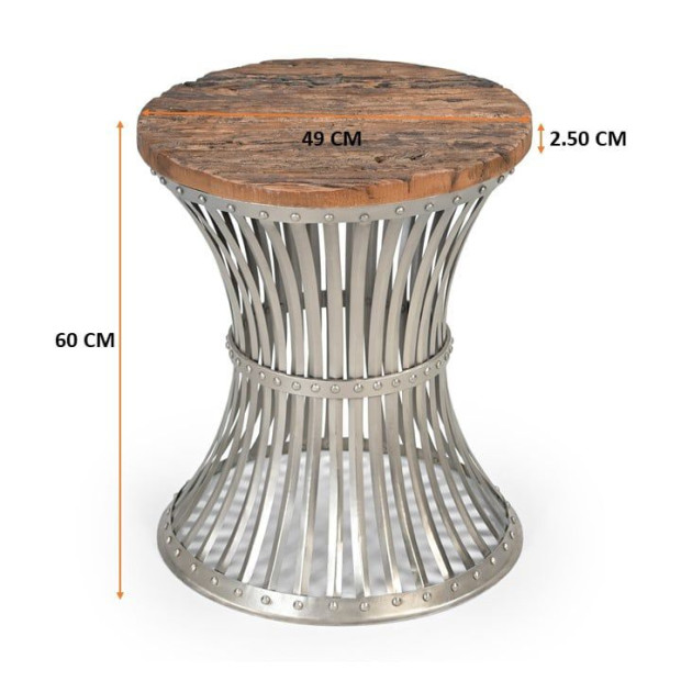 Inverted Wood And Iron Side Table Cast Iron Round 49x49x58cm Image 6